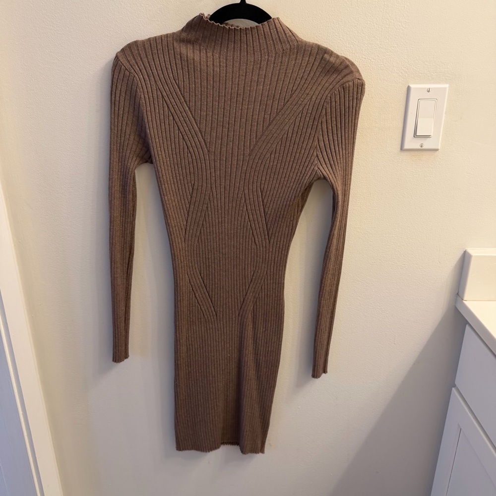 Lulus Brown Ribbed Knit Bodycon Midi Dress | Mock Neck | Size L